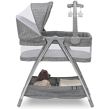 Simmons Kids City Sleeper Trendy Bassinet in Grey with Electronic Mobile by Delta Children. View a larger version of this product image.