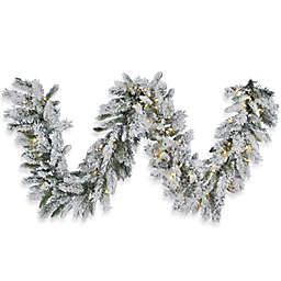 Vickerman 9-Foot Flocked Snow Ridge Pre-Lit Garland with Clear LED Lights