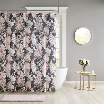 navy and pink shower curtain