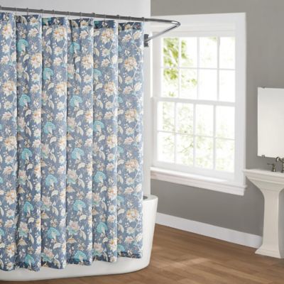 navy and tan shower curtain