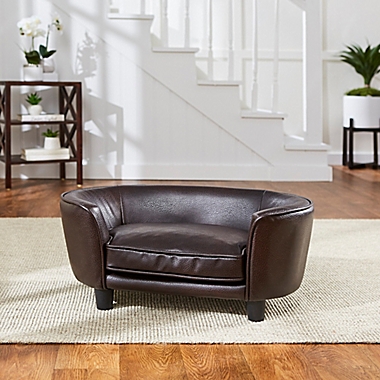 Enchanted Home&trade; Pet Faux Leather Small Pet Sofa Bed in Brown. View a larger version of this product image.