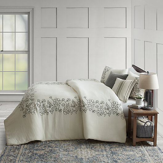 Alternate image 1 for Bee & Willow™ Home Floral Embroidered Frame 3-Piece King Comforter Set in White/Black