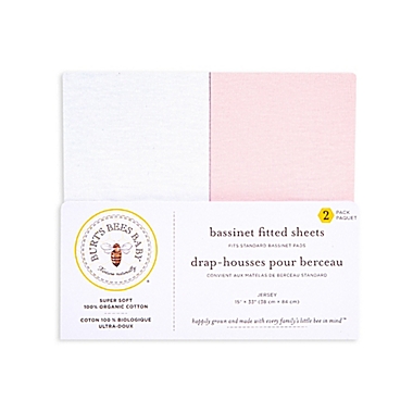 Burt&#39;s Bees Baby&reg; 2-Pack Organic Cotton Bassinet Sheet in Pink &amp; White. View a larger version of this product image.