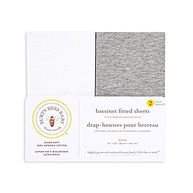 Burt&#39;s Bees Baby&reg; 2-Pack Organic Cotton Bassinet Sheet in Grey &amp; White. View a larger version of this product image.