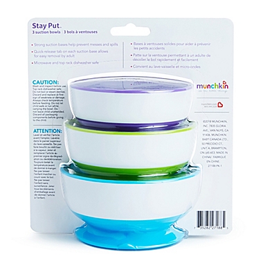Munchkin&reg; 3-Pack Multicolored Stay Put Suction Bowls. View a larger version of this product image.