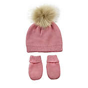 NYGB&trade; Infant 2-Piece Garter Stitch Pom Hat and Mitten Set in Rose Quartz