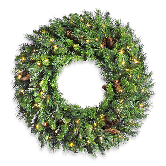Alternate image 1 for Vickerman Cheyenne Pine Pre-Lit Wreath with Pinecones and Clear Lights