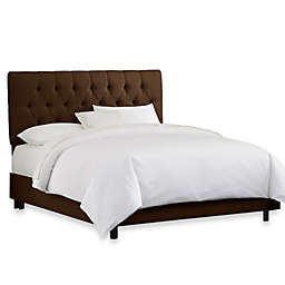 Skyline Furniture King Tufted Bed in Linen Chocolate