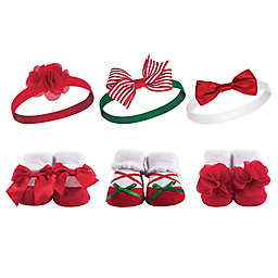 Hudson Baby® Size 0-9M 6-Piece Christmas Holly Sock and Headband Set in Red