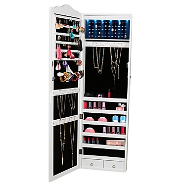 Mind Reader Jewelry Armoire with Mirror and LED Lights in White. View a larger version of this product image.