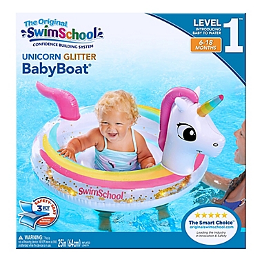SwimSchool&reg; Unicorn Glitter Dual Chamber BabyBoat&reg; Float. View a larger version of this product image.