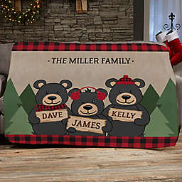 Holiday Bear Family Personalized 60-Inch x 80-Inch Sherpa Blanket