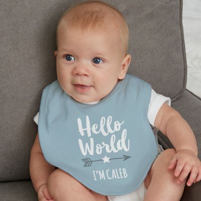 1 Month Medallion Blue Bib Boy Embroidered Baby Bib 