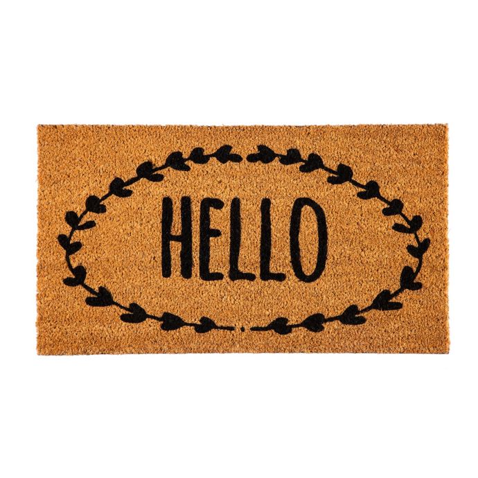 Evergreen 16" x 28" "Hello" Wreath Coir Door Mat in Black Bed Bath