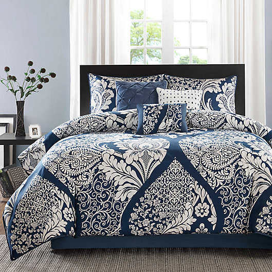 6 Piece Comforter Set Damask Pattern Cotton Bedding Bedroom Linen King Size New 