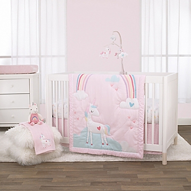 Little Love by NoJo&reg; Rainbow &amp; Unicorn Whimsy Fitted Crib Sheet in Pink. View a larger version of this product image.