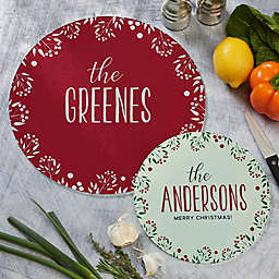 Christmas Wreath Personalized 8-Inch Round Glass Cutting Board