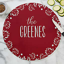 Christmas Wreath Personalized 12-Inch Round Glass Cutting Board