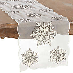 Saro Lifestyle 72-Inch Snowflake Beaded and Embroidered Winter Table Runner