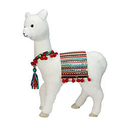 Northlight® 14-Inch Plush Bohemian Llama Figure w/ Pom Poms in White