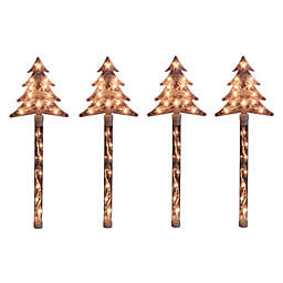 Northlight Christmas Tree Lit Pathway Marker Lawn Stakes in Clear (Set of 4)