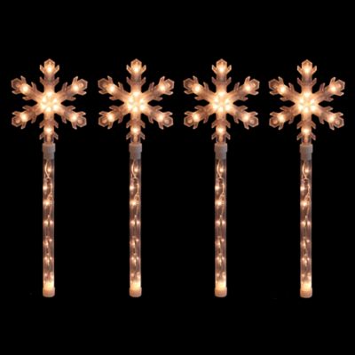 Northlight Snowflake Lit Pathway Marker Clear Lawn Stakes (Set of 4)