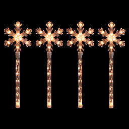 Northlight Snowflake Lit Pathway Marker Lawn Stakes in Clear (Set of 4)