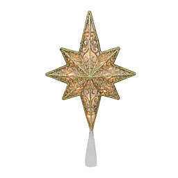 Northlight 10-Inch Frosted Star of Bethlehem Christmas Tree Topper in Gold with Clear Lights