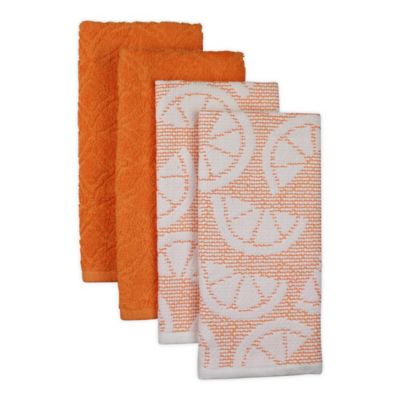Birdseye Woven Vertical Stripe Orange Kitchen Jacquard Tea Towel 