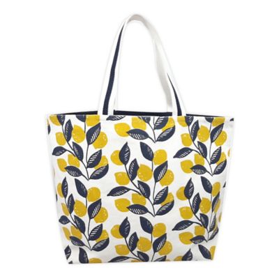 One Kings Lane Open House&trade; Lemon-Printed Canvas Tote Bag in Yellow/Blue
