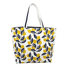 One Kings Lane Open House™ Lemon-Printed Canvas Tote Bag in Yellow/Blue