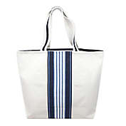 One Kings Lane Open House&trade; Center Stripe Canvas Tote Bag in White/Blue