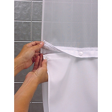 Hookless&reg; It&#39;s a Snap&trade; Fabric Shower Curtain Liner in White. View a larger version of this product image.