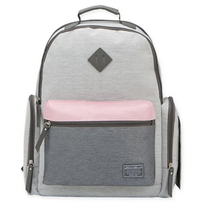 pink and gray backpack diaper bag