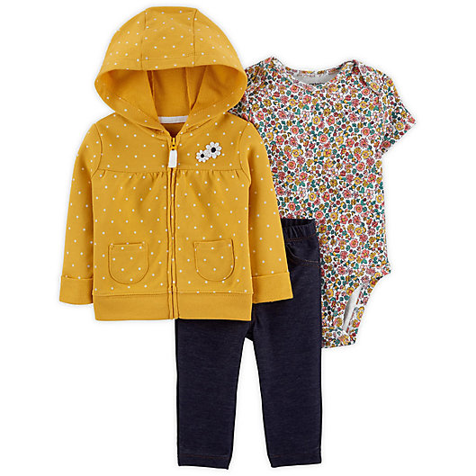 Alternate image 1 for carter's® 3-Piece Floral Little Jacket, Bodysuit, and Pant Set in Yellow