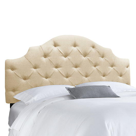 Skyline Tufted Notched Headboard In, White Linen Upholstered Headboard