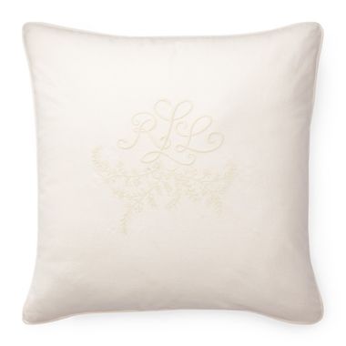 Lauren Ralph Lauren Claudia Embroidered Logo 20-Inch Square Throw Pillow in Cream. View a larger version of this product image.