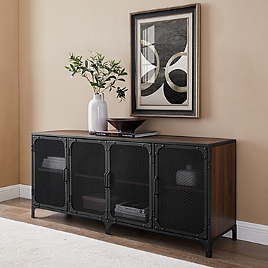 Forest Gate&trade; Willow 60-Inch TV Console with Metal Mesh Doors in Dark Walnut. View a larger version of this product image.