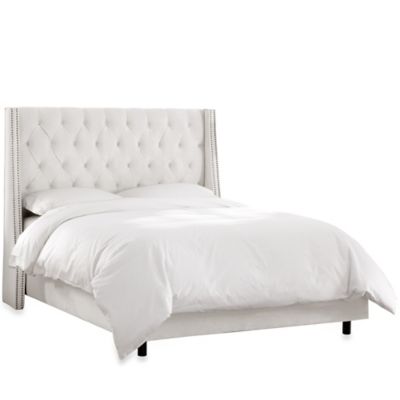 King Tufted Nail Button Wingback Bed in Velvet White