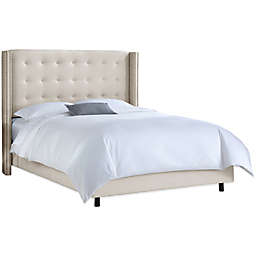 Full Nail Button Tufted Wingback Bed in Linen Talc
