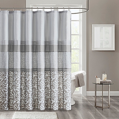 510 Design Ramsey Printed and Embroidered Shower Curtain with Liner in Grey. View a larger version of this product image.