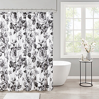 Intelligent Design Dorsey Floral Print Shower Curtain in Black/White. View a larger version of this product image.