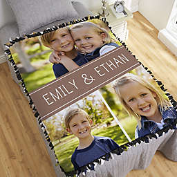 Family Photo Collage Personalized 50-Inch x 60-Inch Tie Blanket
