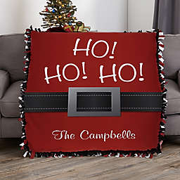 HO! HO! HO! Santa Belt Personalized 50-Inch x 60-Inch Tie Blanket