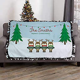 Reindeer Family Character Personalized 50-Inch x 60-Inch Tie Blanket
