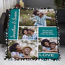 Romantic Love Photo Collage Personalized 50-Inch x 60-Inch Tie Photo Blanket
