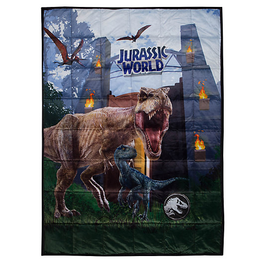 Alternate image 1 for Jurassic World Reversible 36-Inch x 48-Inch Weighted Blanket in Grey/Black