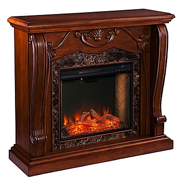 Southern Enterprises Cardona Alexa-Enabled Faux Marble Media Stand Electric Fireplace in Walnut. View a larger version of this product image.