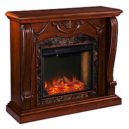 Southern Enterprises Cardona Alexa-Enabled Faux Marble Media Stand Electric Fireplace in Walnut