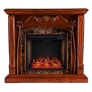 Southern Enterprises Cardona Alexa-Enabled Faux Marble Media Stand Electric Fireplace in Walnut. View a larger version of this product image.
